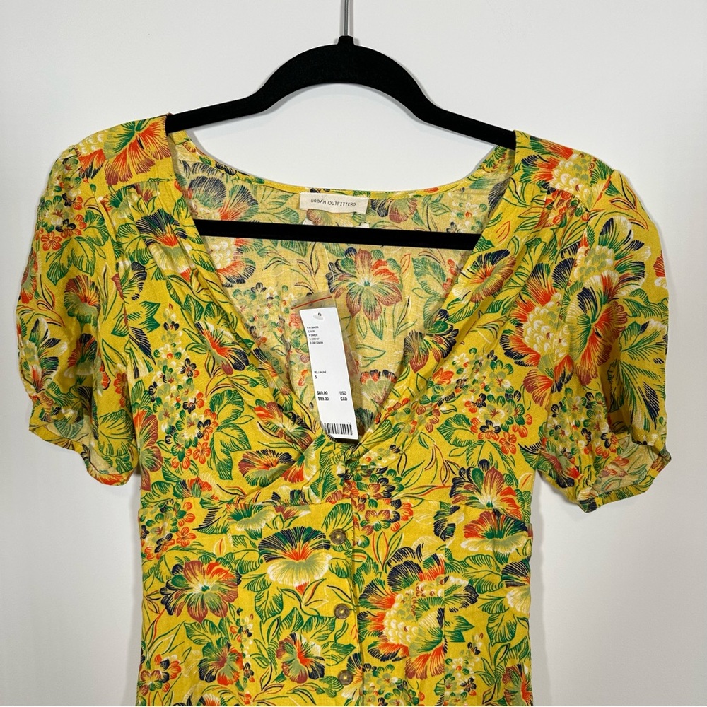 NWT Urban Outfitters Yellow Floral Mini Dress - Picture 10 of 12